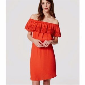 Ann Taylor LOFT | Orange Off-Shoulder Eyelet Embroidered Sun Dress | Size XS